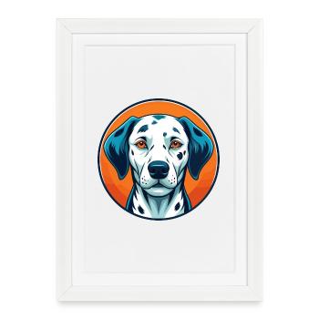Chien Dalmatien Mignon Kawaii Dessin Animé Animal Animal Logo - Affiche encadrée (27 × 37 cm) - blanc - Devant