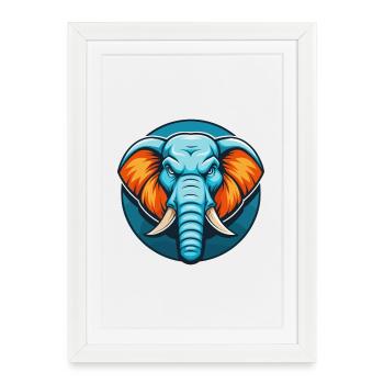 éléphant mignon kawaii dessin animé animal animal logo - Affiche encadrée (27 × 37 cm) - blanc - Devant