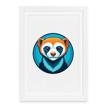 Ferret mignon kawaii dessin animé Clipart Animal Pet Logo - Affiche encadrée (27 × 37 cm) - blanc - Devant