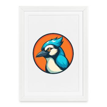 Jay Bird Cute Kawaii Cartoon Animal Pet Logo - Framed poster (27 × 37 cm) - white - Front