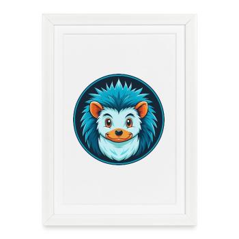 hérisson mignon Kawaii dessin animé animal animal de compagnie logo - Affiche encadrée (27 × 37 cm) - blanc - Devant