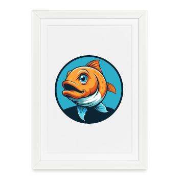 Poisson mignon Kawaii dessin animé Clipart Animal Animal Pet Logo - Affiche encadrée (27 × 37 cm) - blanc - Devant
