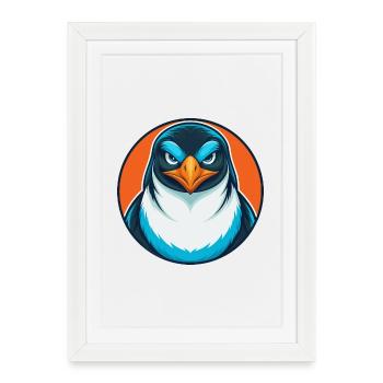Pingouin mignon drôle Kawaii dessin animé Animal animal Logo - Affiche encadrée (27 × 37 cm) - blanc - Devant
