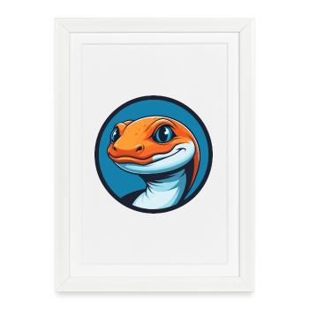 Salamandre mignon Kawaii dessin animé Animal Animal Logo - Affiche encadrée (27 × 37 cm) - blanc - Devant