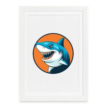 requin mignon kawaii dessin animé clipart animal de compagnie logo - Affiche encadrée (27 × 37 cm) - blanc - Devant