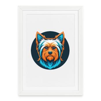 Yorkshire Terrier Dog Cute Kawaii Cartoon Pet Logo - Framed poster (27 × 37 cm) - white - Front