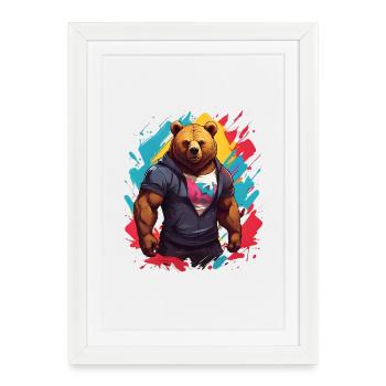 Ours Urbain Cool - Affiche encadrée (27 × 37 cm) - blanc - Devant