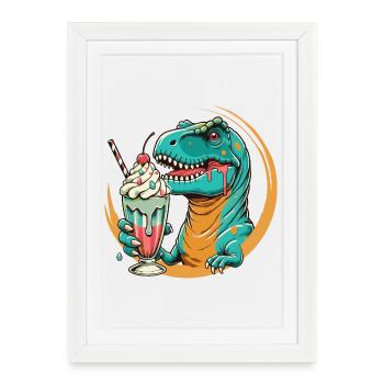Motif Dino Milkshake : une aventure pour ceux qui ont la dent sucrée - Affiche encadrée (27 × 37 cm) - blanc - Devant