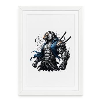Tigre Samouraï - Affiche encadrée (27 × 37 cm) - blanc - Devant