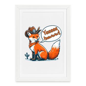 Cowboy Fox Says Yeehaw! Funny Western Cartoon - Framed poster (27 × 37 cm) - white - Front