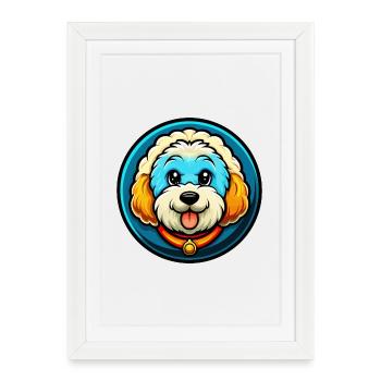 Bichon frisé chien coloré Kawaii dessin animé Clipart - Affiche encadrée (27 × 37 cm) - blanc - Devant