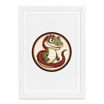basilic coloré kawaii personnage de dessin animé clipart - Affiche encadrée (27 × 37 cm) - blanc - Devant
