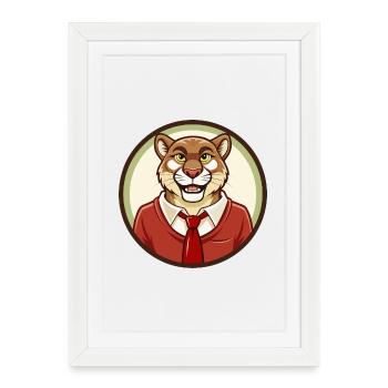 Cougar coloré Kawaii Dessin animé Personnage Clipart - Affiche encadrée (27 × 37 cm) - blanc - Devant