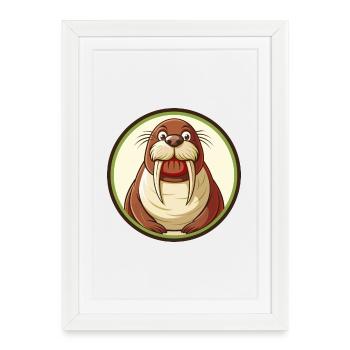 Morse coloré Kawaii Dessin animé Personnage Clipart - Affiche encadrée (27 × 37 cm) - blanc - Devant