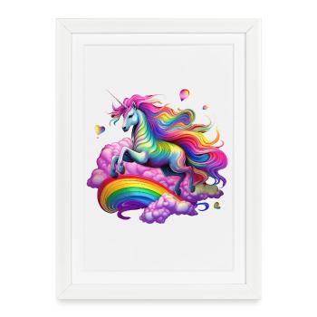Licorne arc-en-ciel féerique - Affiche encadrée (27 × 37 cm) - blanc - Devant