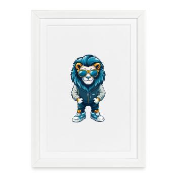 Lion Cool Dessin Animé Personnage Kawaii Clipart - Affiche encadrée (27 × 37 cm) - blanc - Devant