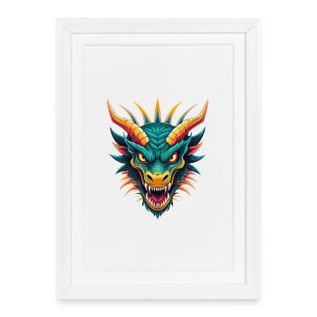 Dragon Mignon Kawaii Dessin animé Clipart Visage d’animal - Affiche encadrée (27 × 37 cm) - blanc - Devant