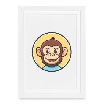 Singe Kawaii Dessin animé Personnage Animal Animal Visage - Affiche encadrée (27 × 37 cm) - blanc - Devant