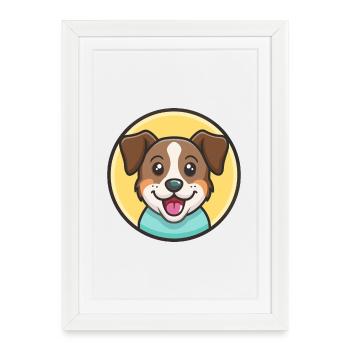 Illustration clipart kawaii de dessin animé de race de chien Aidi - Affiche encadrée (27 × 37 cm) - blanc - Devant