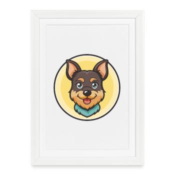 Black And Tan Terrier Dog Breed Cartoon Kawaii Pet - Framed poster (27 × 37 cm) - white - Front