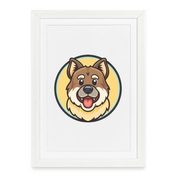 Race de chien berger du Caucase dessin animé kawaii - Affiche encadrée (27 × 37 cm) - blanc - Devant