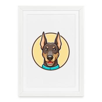 Doberman Pinscher Dog Breed Cartoon Kawaii Clipart - Framed poster (27 × 37 cm) - white - Front