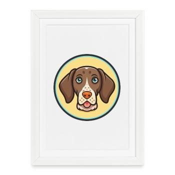 Braque allemand à poil court chien race dessin animé drôle - Affiche encadrée (27 × 37 cm) - blanc - Devant