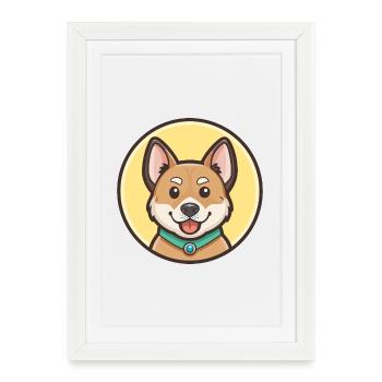 Milieu Asiatique Ovtcharka Chien Race Dessin Animé Kawaii - Affiche encadrée (27 × 37 cm) - blanc - Devant