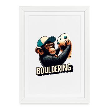 Cadeau d’escalade de bloc pour chimpanzé - Affiche encadrée (27 × 37 cm) - blanc - Devant