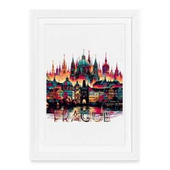 Prague Capitale République tchèque Cadeau - Affiche encadrée (27 × 37 cm) - blanc - Devant