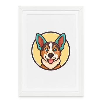 Harlequin russe chien chien race dessin animé Kawaii - Affiche encadrée (27 × 37 cm) - blanc - Devant