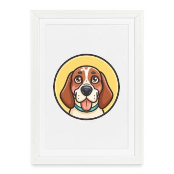 Chien de chasse yougoslave Race Dessin animé Kawaii Clipart - Affiche encadrée (27 × 37 cm) - blanc - Devant