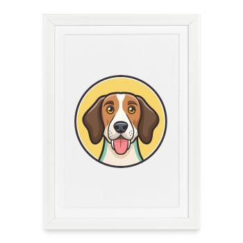 Treeing Walker Coonhound Chien Race Dessin animé Kawaii - Affiche encadrée (27 × 37 cm) - blanc - Devant