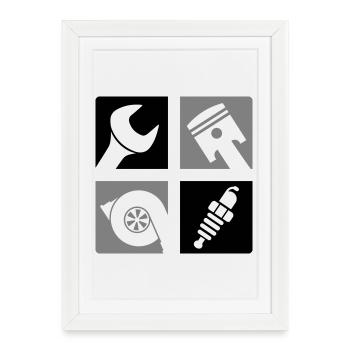 Wrench Piston Turbo Spark Plug Emblem - Framed poster (27 × 37 cm) - white - Front