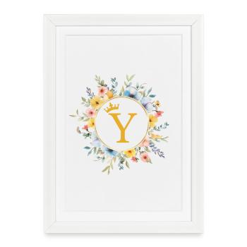 Monogramme Y, Cercle de fleurs, Personnalisable - Affiche encadrée (27 × 37 cm) - blanc - Devant