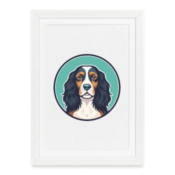 Épagneul picard, race de chien, dessin animé, Kawaii, Clipart - Affiche encadrée (27 × 37 cm) - blanc - Devant