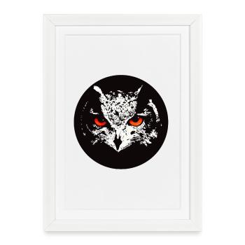 Hibou grand-duc effrayant - Affiche encadrée (27 × 37 cm) - blanc - Devant