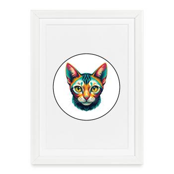 Égyptien Mau Chat Race Dessin Animé Kawaii Animal Pet - Affiche encadrée (27 × 37 cm) - blanc - Devant