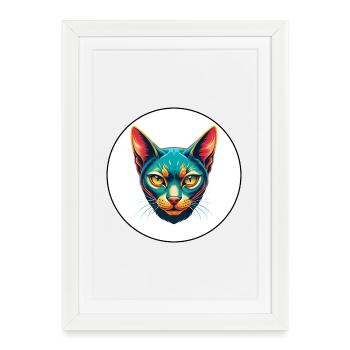 Chat bleu russe race dessin animé Kawaii Animal Pet - Affiche encadrée (27 × 37 cm) - blanc - Devant