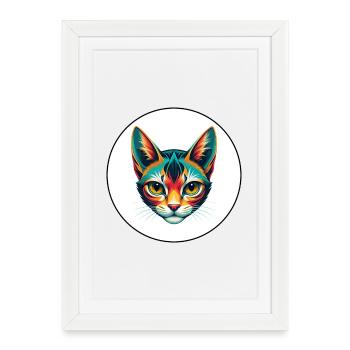 Pixie Bob Chat Race Dessin animé Kawaii Animal Pet - Affiche encadrée (27 × 37 cm) - blanc - Devant