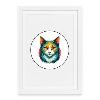 Angora turc Chat Race Dessin animé Kawaii Animal Animal Pet - Affiche encadrée (27 × 37 cm) - blanc - Devant