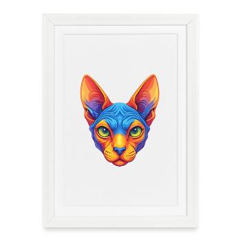 Chat Sphynx Race de chat Dessin animé Kawaii Animal de compagnie - Affiche encadrée (27 × 37 cm) - blanc - Devant