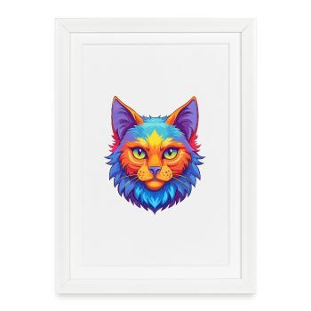 Laperm Chat Race Dessin Animé Kawaii Animal Pet - Affiche encadrée (27 × 37 cm) - blanc - Devant
