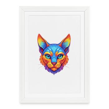 Chat Rex allemand, race de chat, dessin animé, animal de compagnie kawaii - Affiche encadrée (27 × 37 cm) - blanc - Devant