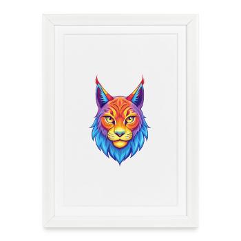 lynx eurasien chat race dessin animé Kawaii animal de compagnie - Affiche encadrée (27 × 37 cm) - blanc - Devant