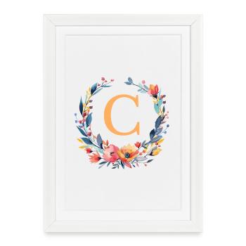 C Monogram, Couronne de fleurs, Personnalisable - Affiche encadrée (27 × 37 cm) - blanc - Devant