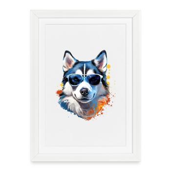 Husky with sunglasses - Framed poster (27 × 37 cm) - white - Front