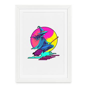 Sorcière Sorcières Halloween 90s Vaporwave - Affiche encadrée (27 × 37 cm) - blanc - Devant
