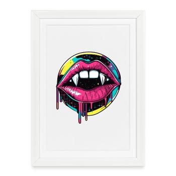 Vampire Lips Halloween Vaporwave Années 90 - Affiche encadrée (27 × 37 cm) - blanc - Devant