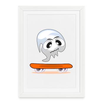 HALLOWEEN KOSTÜME GESPENSTER SKATEBOARD - Gerahmtes Poster (27 × 37 cm) - Weiß - Vorne
